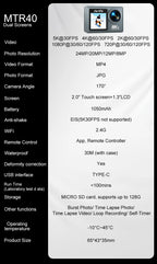 Ourlife MTR40 5K Action Camera 2.0" IPS Touch Screen 5X Zoom Action Cam WiFi EIS 170° 30M Waterproof Professional Sports Camera