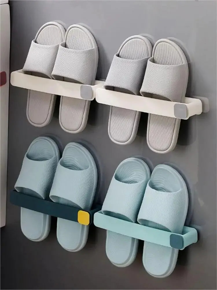 Bathroom Slipper Shelf No Punching Wall Mounted One Piece Shoe Rack Space Saving Shelf Bathroom Hanging Bathroom Slipper Shelf N