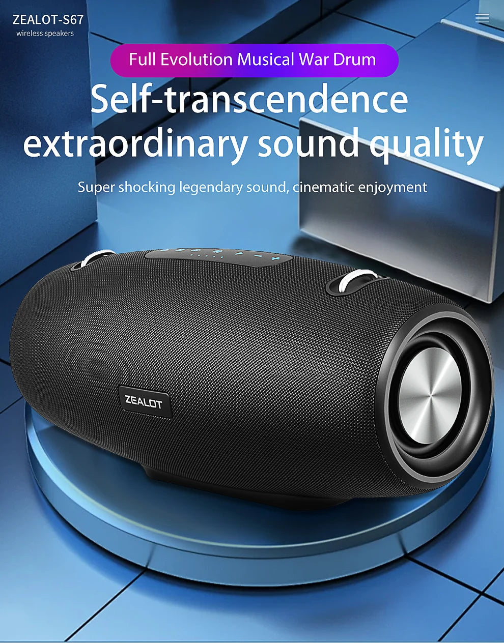 Zealot S67 Wireless Speaker WithShoulder Strap,Outdoor,Waterproof,Portable Speaker with Loud Stero and Booming Bass,40H Playtime