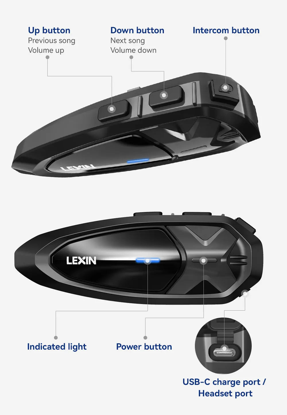 Lexin GTX Intercom Bluetooth For Motorcycle Helmet Headset Support Intercom& Listen to Music At One Time10 Riders 2000m