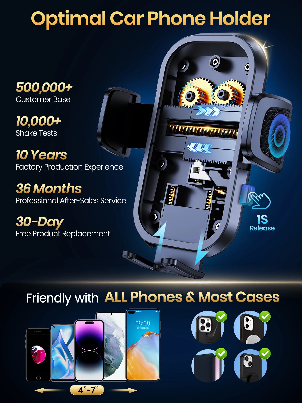 TOPK Car Phone Holder Air Vent Car Phone Holder Mount 360° Rotation Adjustable Clip Compatibility Fit for All 4"-7" Smartphon