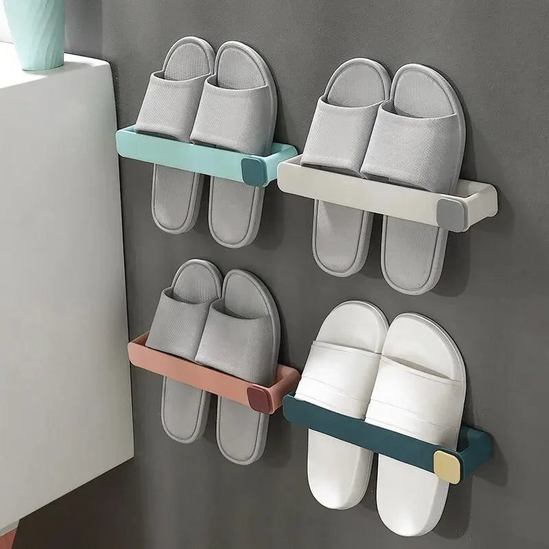 Bathroom Slipper Shelf No Punching Wall Mounted One Piece Shoe Rack Space Saving Shelf Bathroom Hanging Bathroom Slipper Shelf N