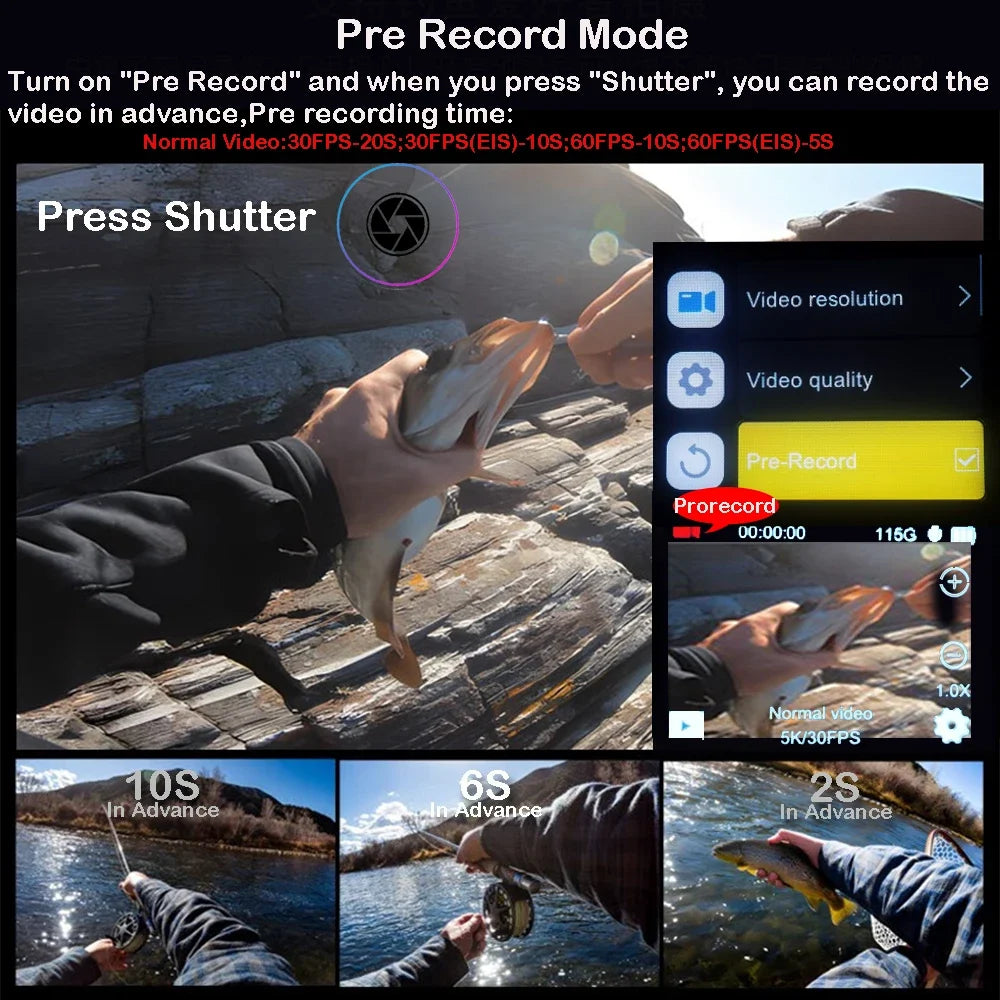 Ourlife MTR40 5K Action Camera 2.0" IPS Touch Screen 5X Zoom Action Cam WiFi EIS 170° 30M Waterproof Professional Sports Camera
