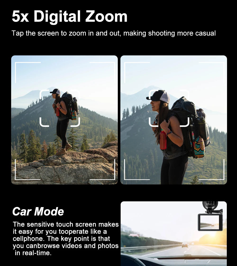 Ourlife MTR40 5K Action Camera 2.0" IPS Touch Screen 5X Zoom Action Cam WiFi EIS 170° 30M Waterproof Professional Sports Camera