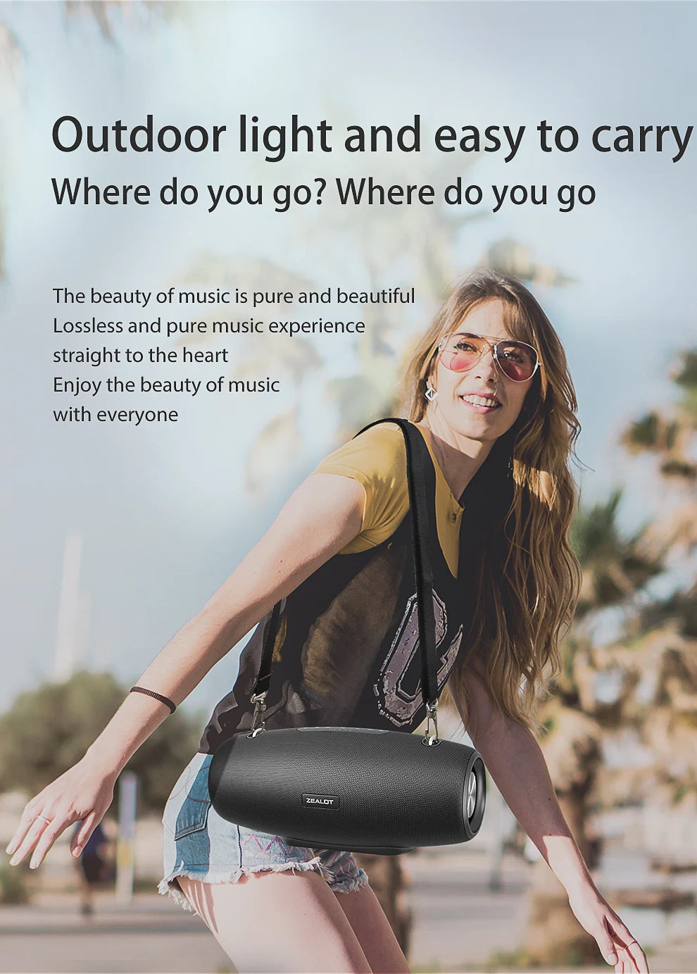 Zealot S67 Wireless Speaker WithShoulder Strap,Outdoor,Waterproof,Portable Speaker with Loud Stero and Booming Bass,40H Playtime