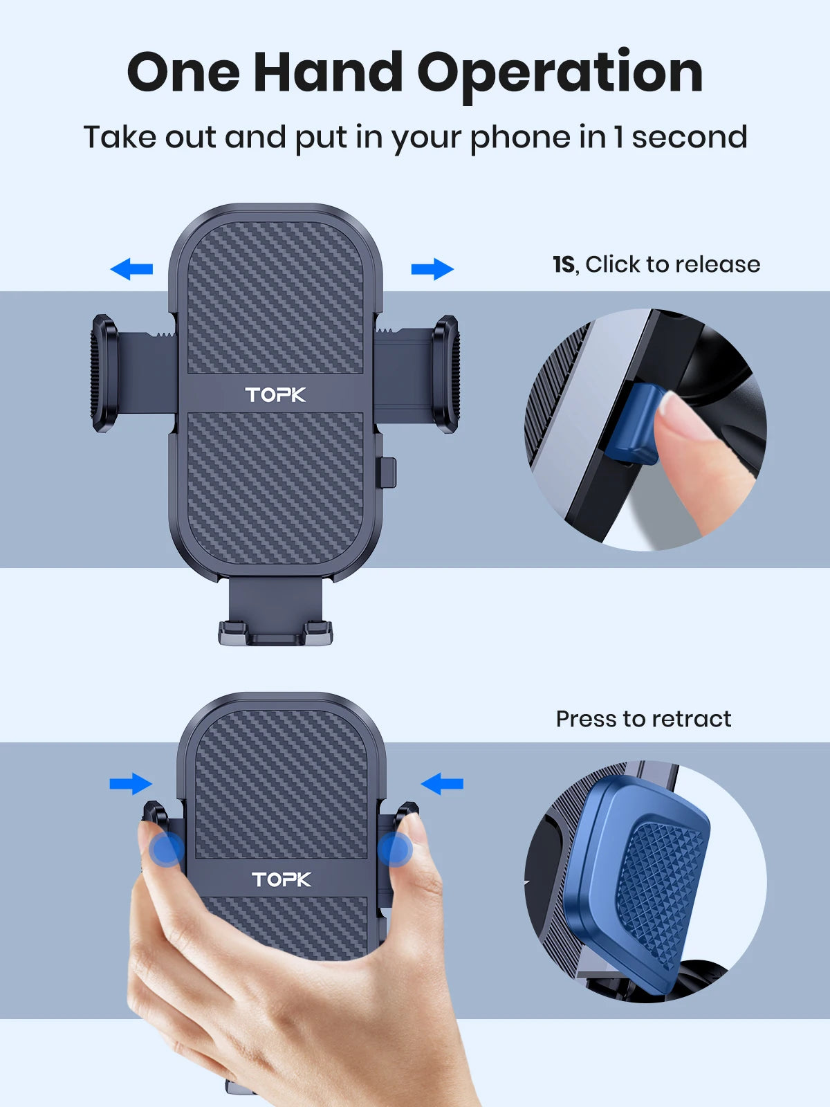 TOPK Car Phone Holder Air Vent Car Phone Holder Mount 360° Rotation Adjustable Clip Compatibility Fit for All 4"-7" Smartphon