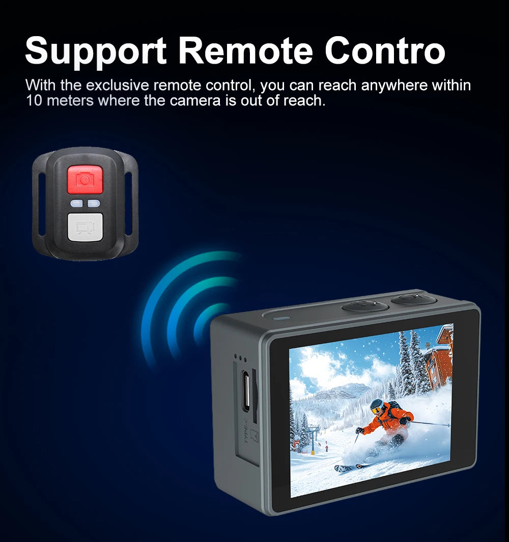 Ourlife MTR40 5K Action Camera 2.0" IPS Touch Screen 5X Zoom Action Cam WiFi EIS 170° 30M Waterproof Professional Sports Camera